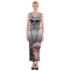 Graffiti Owl Design Fitted Maxi Dress