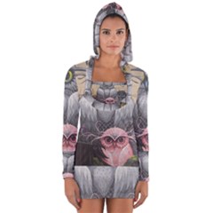 Graffiti Owl Design Long Sleeve Hooded T-shirt