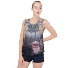 Graffiti Owl Design Bubble Hem Chiffon Tank Top