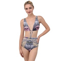 Graffiti Owl Design Tied Up Two Piece Swimsuit