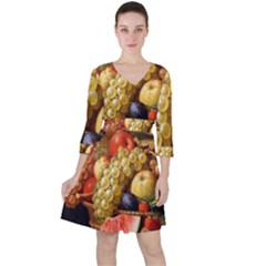 Fruits Quarter Sleeve Ruffle Waist Dress by Excel