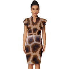 Giraffe Skin Design Vintage Frill Sleeve V-neck Bodycon Dress by Excel