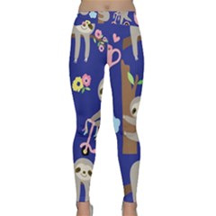 Hand-drawn-cute-sloth-pattern-background Classic Yoga Leggings by Simbadda