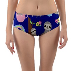 Hand-drawn-cute-sloth-pattern-background Reversible Mid-waist Bikini Bottoms by Simbadda