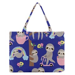 Hand-drawn-cute-sloth-pattern-background Zipper Medium Tote Bag