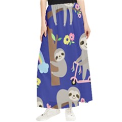 Hand-drawn-cute-sloth-pattern-background Maxi Chiffon Skirt by Simbadda