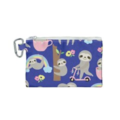 Hand-drawn-cute-sloth-pattern-background Canvas Cosmetic Bag (small) by Simbadda