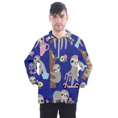 Hand-drawn-cute-sloth-pattern-background Men s Half Zip Pullover by Simbadda