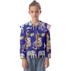 Hand-drawn-cute-sloth-pattern-background Kids  Peter Pan Collar Blouse by Simbadda