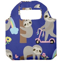 Hand-drawn-cute-sloth-pattern-background Foldable Grocery Recycle Bag by Simbadda