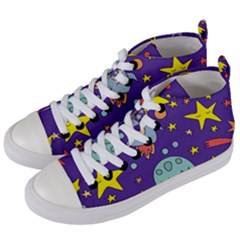 Card-with-lovely-planets Women s Mid-top Canvas Sneakers