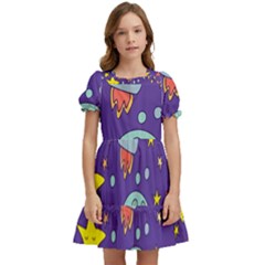 Card-with-lovely-planets Kids  Puff Sleeved Dress by Simbadda