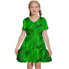 Green-rod-shaped-bacteria Kids  Short Sleeve Tiered Mini Dress by Simbadda