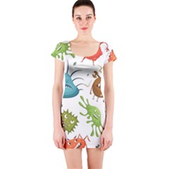 Dangerous-streptococcus-lactobacillus-staphylococcus-others-microbes-cartoon-style-vector-seamless-p Short Sleeve Bodycon Dress by Simbadda