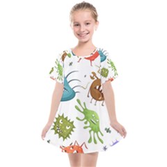 Dangerous-streptococcus-lactobacillus-staphylococcus-others-microbes-cartoon-style-vector-seamless-p Kids  Smock Dress by Simbadda