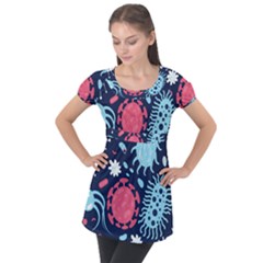 Seamless-pattern-microbes-virus-vector-illustration Puff Sleeve Tunic Top by Simbadda