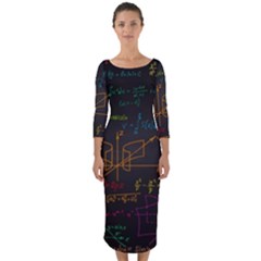 Mathematical-colorful-formulas-drawn-by-hand-black-chalkboard Quarter Sleeve Midi Bodycon Dress by Simbadda
