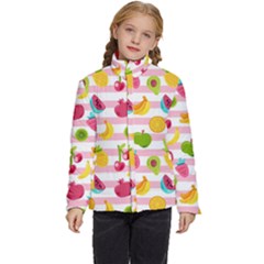 Tropical-fruits-berries-seamless-pattern Kids  Puffer Bubble Jacket Coat by Simbadda