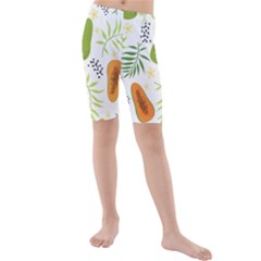 Seamless-tropical-pattern-with-papaya Kids  Mid Length Swim Shorts by Simbadda