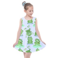Cute-green-frogs-seamless-pattern Kids  Summer Dress by Simbadda