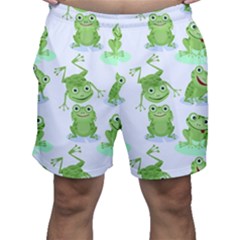 Cute-green-frogs-seamless-pattern Men s Shorts by Simbadda