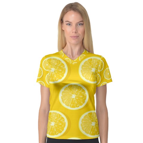 Lemon-fruits-slice-seamless-pattern V-neck Sport Mesh Tee by Simbadda