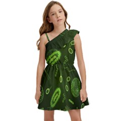 Bacteria-virus-seamless-pattern-inversion Kids  One Shoulder Party Dress by Simbadda