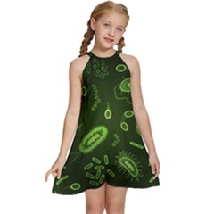 Bacteria-virus-seamless-pattern-inversion Kids  Halter Collar Waist Tie Chiffon Dress by Simbadda