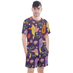 Exotic-seamless-pattern-with-parrots-fruits Men s Mesh Tee And Shorts Set