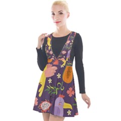 Exotic-seamless-pattern-with-parrots-fruits Plunge Pinafore Velour Dress by Simbadda