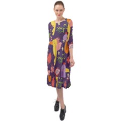 Exotic-seamless-pattern-with-parrots-fruits Ruffle End Midi Chiffon Dress by Simbadda