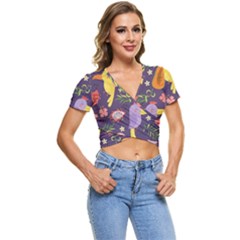 Exotic-seamless-pattern-with-parrots-fruits Short Sleeve Foldover Tee by Simbadda