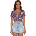 Exotic-seamless-pattern-with-parrots-fruits V-Neck Crop Top View1