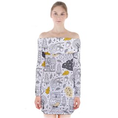 Doodle-seamless-pattern-with-autumn-elements Long Sleeve Off Shoulder Dress by Simbadda