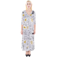Doodle-seamless-pattern-with-autumn-elements Quarter Sleeve Wrap Maxi Dress by Simbadda
