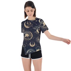 Asian-seamless-pattern-with-clouds-moon-sun-stars-vector-collection-oriental-chinese-japanese-korean Asymmetrical Short Sleeve Sports Tee by Simbadda