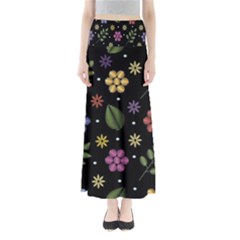 Embroidery-seamless-pattern-with-flowers Full Length Maxi Skirt by Simbadda