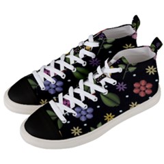 Embroidery-seamless-pattern-with-flowers Men s Mid-top Canvas Sneakers by Simbadda