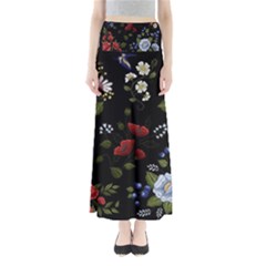 Floral-folk-fashion-ornamental-embroidery-pattern Full Length Maxi Skirt by Simbadda