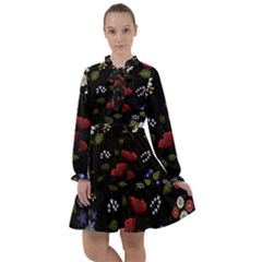 Floral-folk-fashion-ornamental-embroidery-pattern All Frills Chiffon Dress by Simbadda