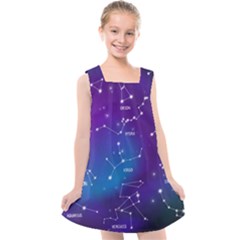 Realistic-night-sky-poster-with-constellations Kids  Cross Back Dress by Simbadda