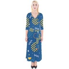 Flat-design-geometric-shapes-background Quarter Sleeve Wrap Maxi Dress by Simbadda