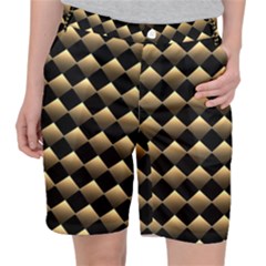 Golden-chess-board-background Women s Pocket Shorts by Simbadda