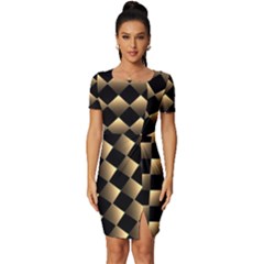 Golden-chess-board-background Fitted Knot Split End Bodycon Dress