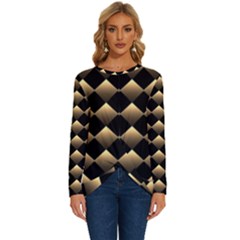 Golden-chess-board-background Long Sleeve Crew Neck Pullover Top