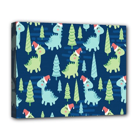 Cute-dinosaurs-animal-seamless-pattern-doodle-dino-winter-theme Deluxe Canvas 20  X 16  (stretched) by Simbadda