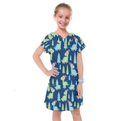 Cute-dinosaurs-animal-seamless-pattern-doodle-dino-winter-theme Kids  Drop Waist Dress by Simbadda