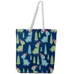 Cute-dinosaurs-animal-seamless-pattern-doodle-dino-winter-theme Full Print Rope Handle Tote (large)