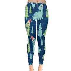 Cute-dinosaurs-animal-seamless-pattern-doodle-dino-winter-theme Inside Out Leggings by Simbadda