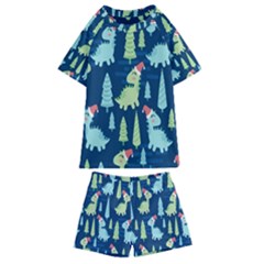 Cute-dinosaurs-animal-seamless-pattern-doodle-dino-winter-theme Kids  Swim Tee And Shorts Set by Simbadda